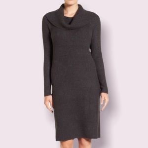 Halogen Cowl Neck Sweater Dress in Dark Gray